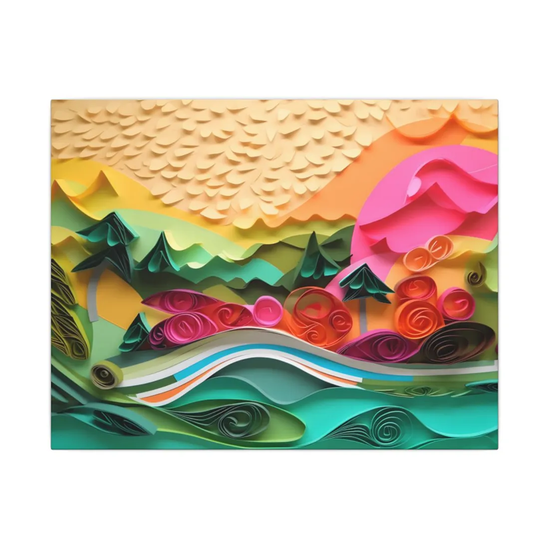 Magical Beach Landscape: Paper Quilling Art Piece - Canvas