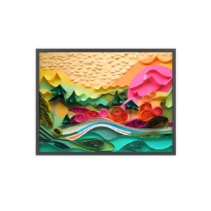 Quilled Paper Hills and Sun Framed Poster