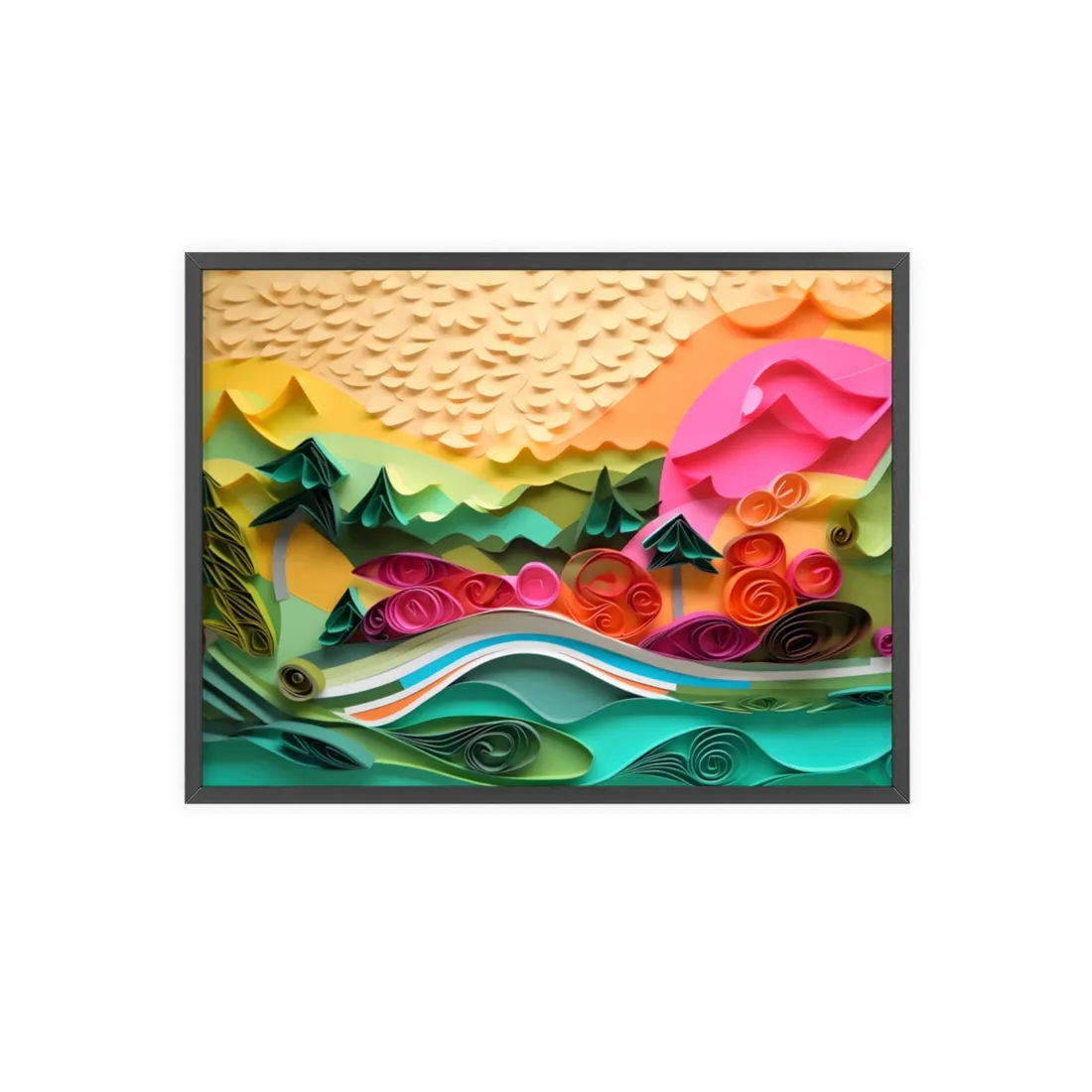 Magical Beach Landscape: Paper Quilling Art Piece - Framed Poster