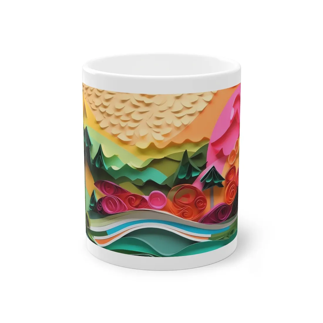 Magical Beach Landscape: Paper Quilling Art Piece - Mug