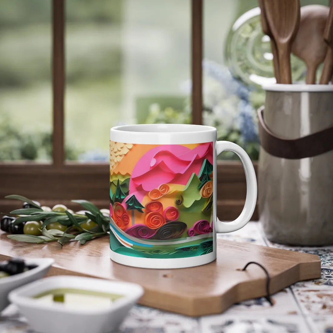 Magical Beach Landscape: Paper Quilling Art Piece - Mug