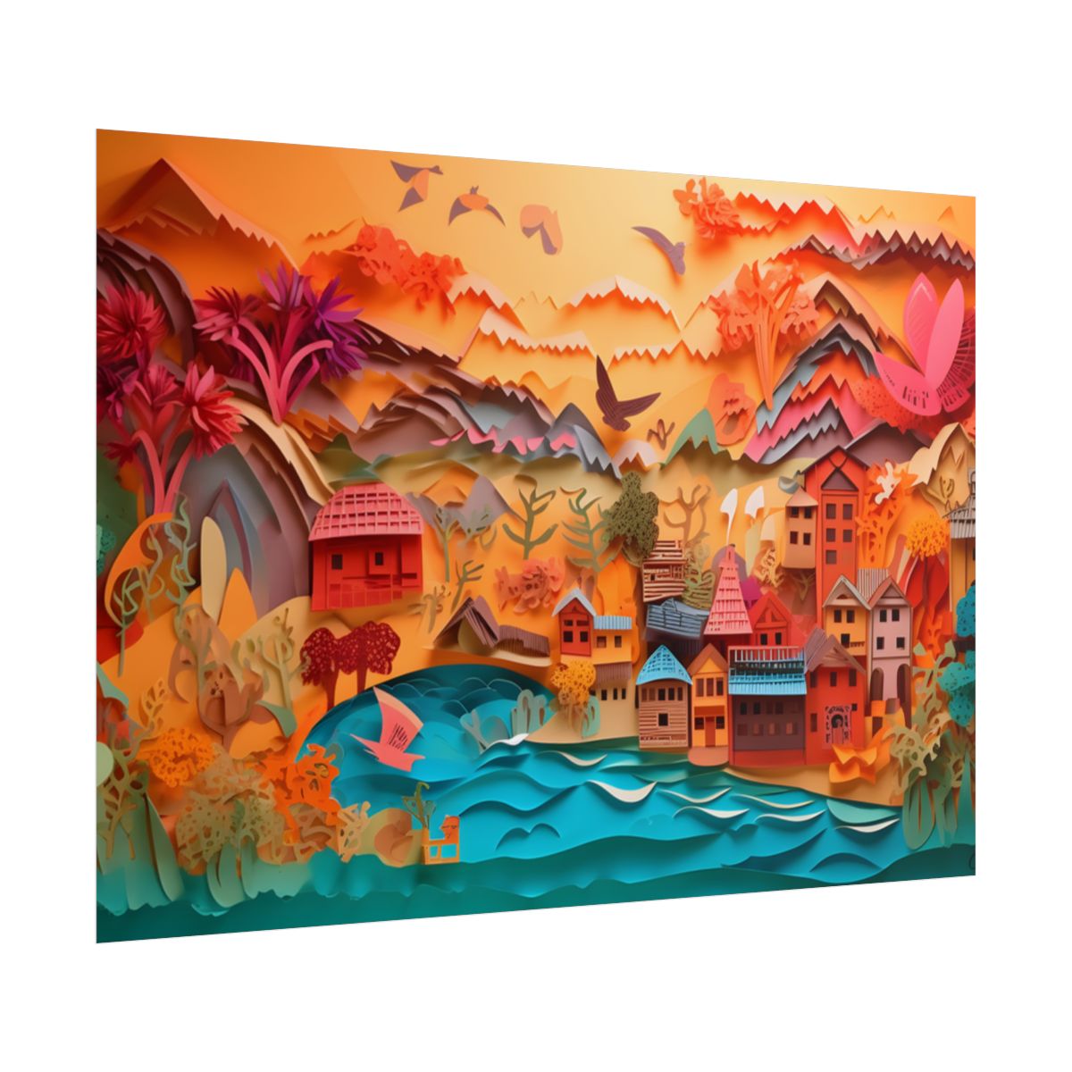 Magical Beach Landscape: Paper Quilling Artwork - Poster
