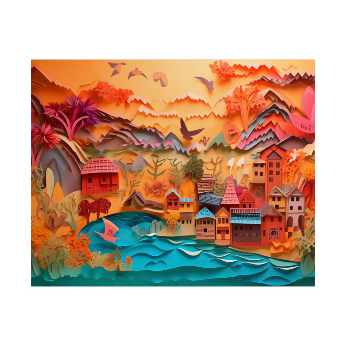 Magical Beach Landscape: Paper Quilling Artwork - Poster