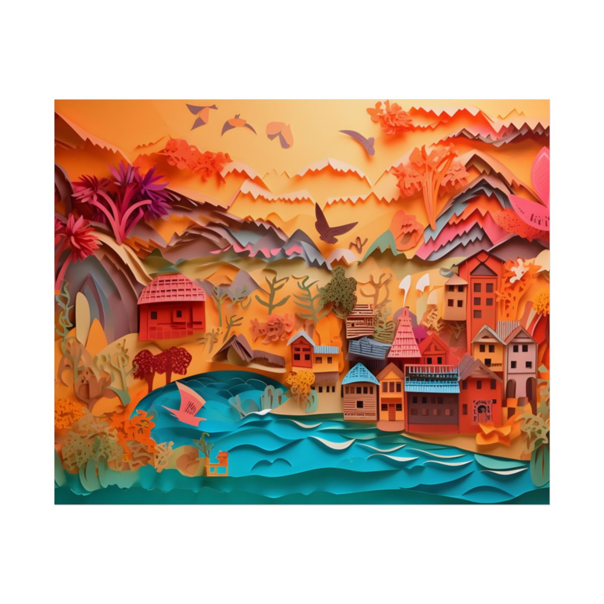 Magical Beach Landscape: Paper Quilling Artwork - Poster
