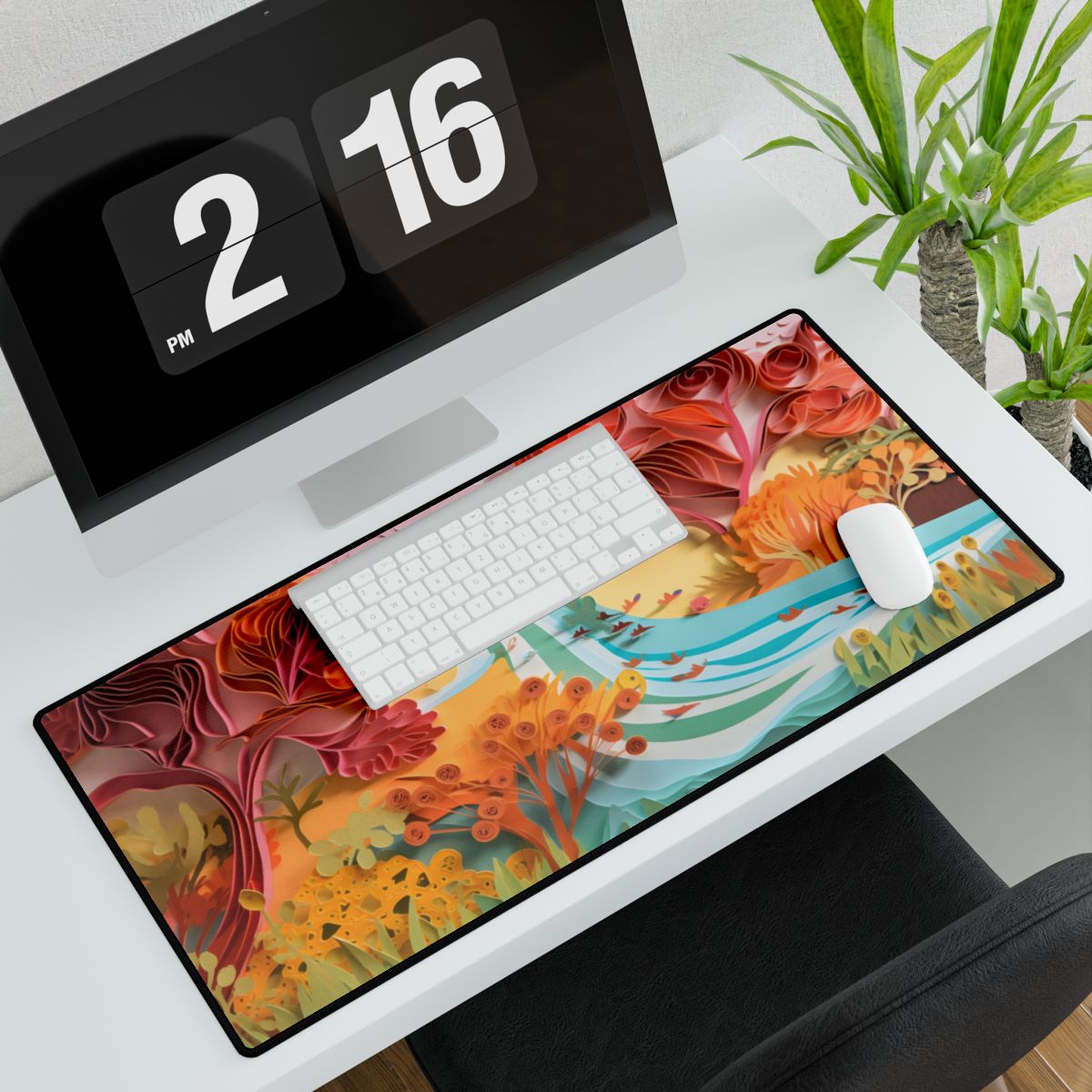 Magical Beach Landscape: Serene Paper Quilled Artwork - Desk Mat