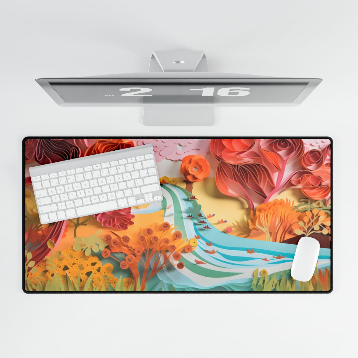 Magical Beach Landscape: Serene Paper Quilled Artwork - Desk Mat