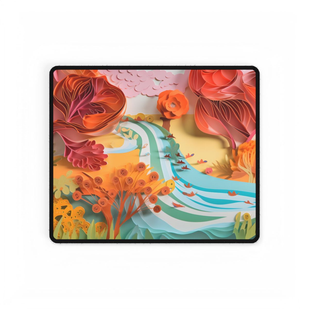 Magical Beach Landscape: Serene Paper Quilled Artwork - Desk Mat