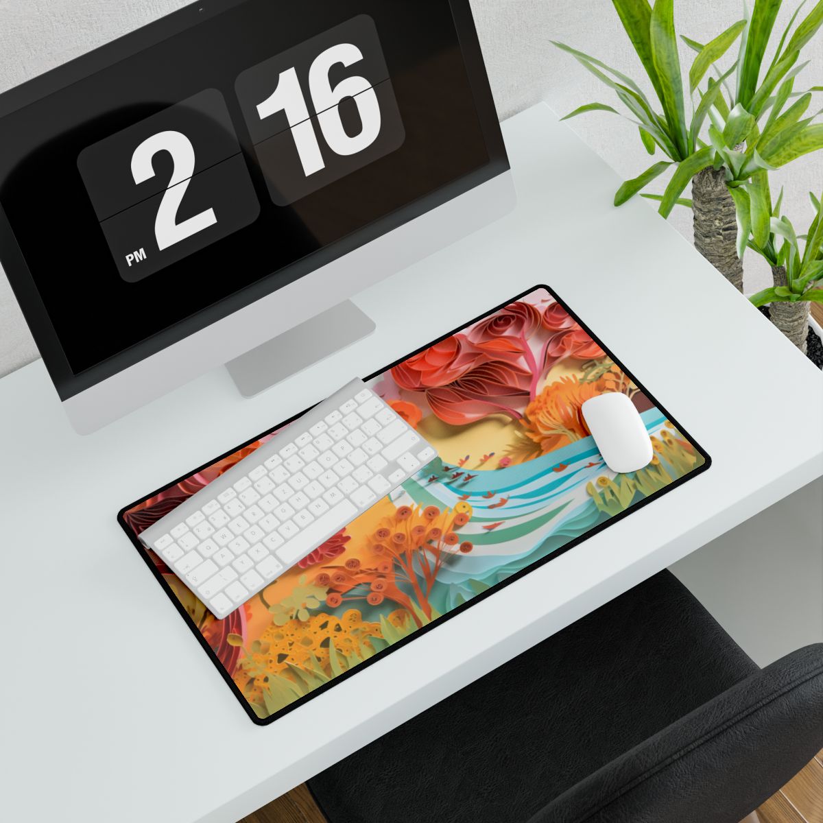 Magical Beach Landscape: Serene Paper Quilled Artwork - Desk Mat