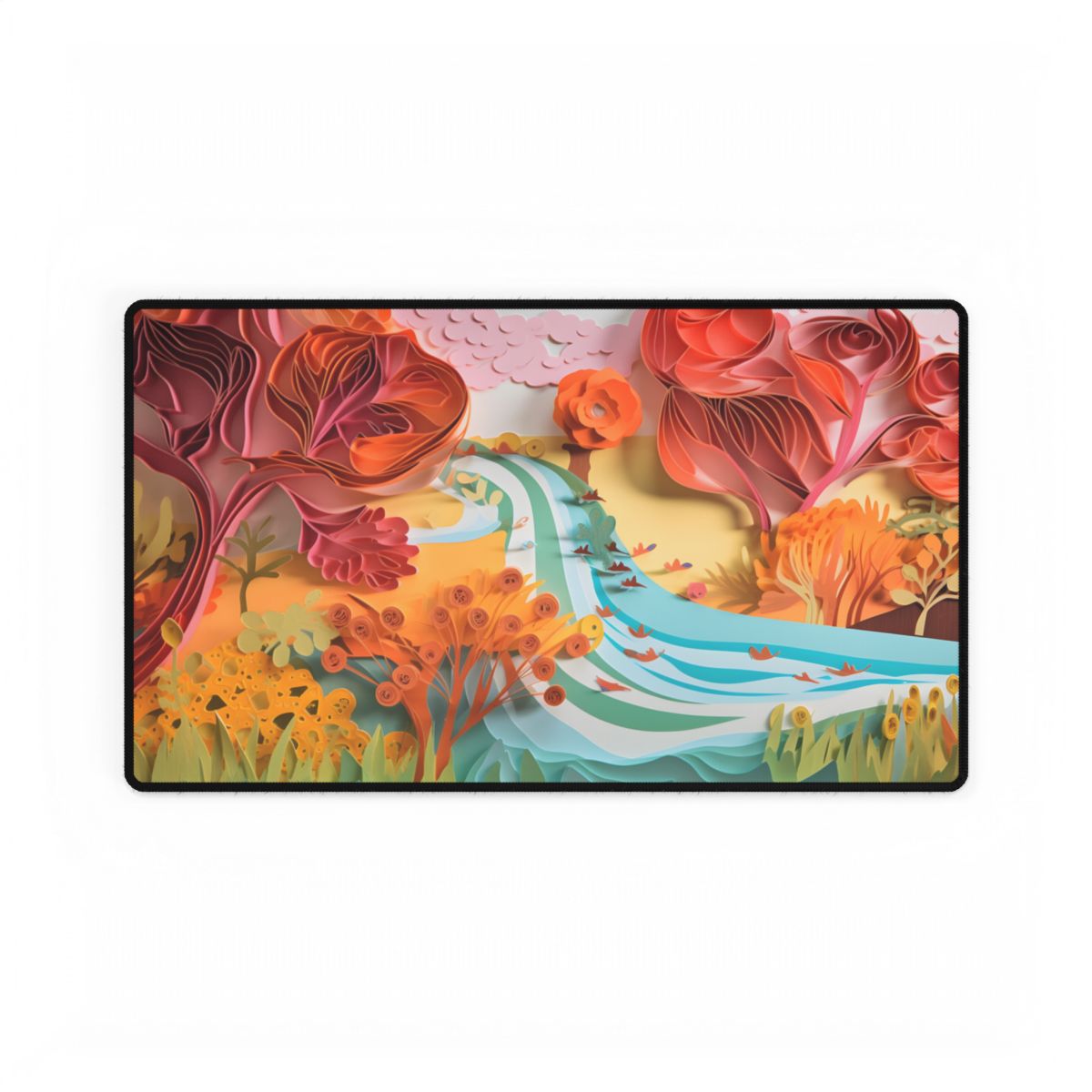 Magical Beach Landscape: Serene Paper Quilled Artwork - Desk Mat