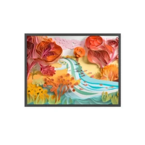 Quilled Paper River Valley Framed Poster