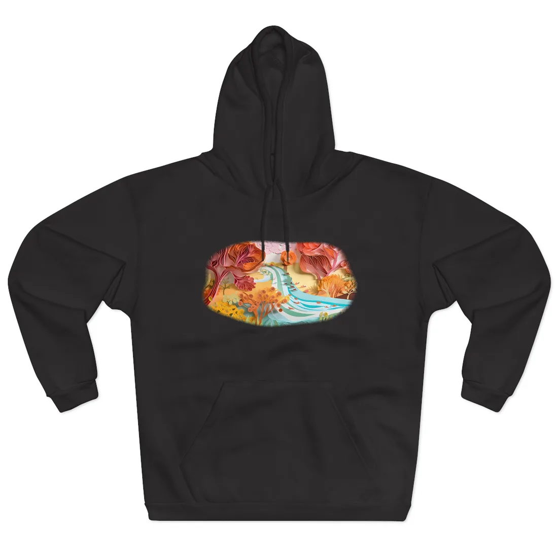 Quilled Autumn River Valley: Paper Art Landscape – Hoodie, black