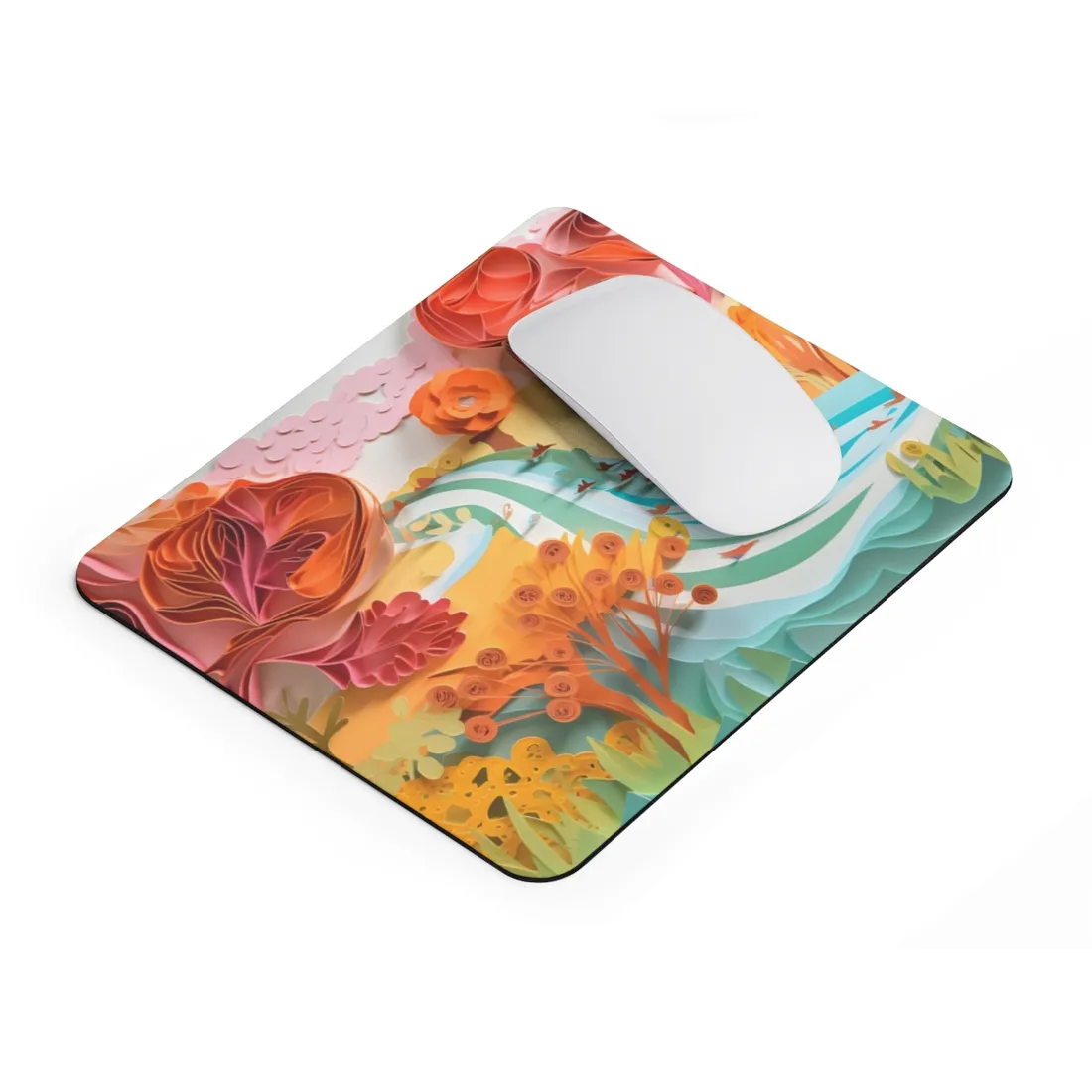 Magical Beach Landscape: Serene Paper Quilled - Mouse Pad