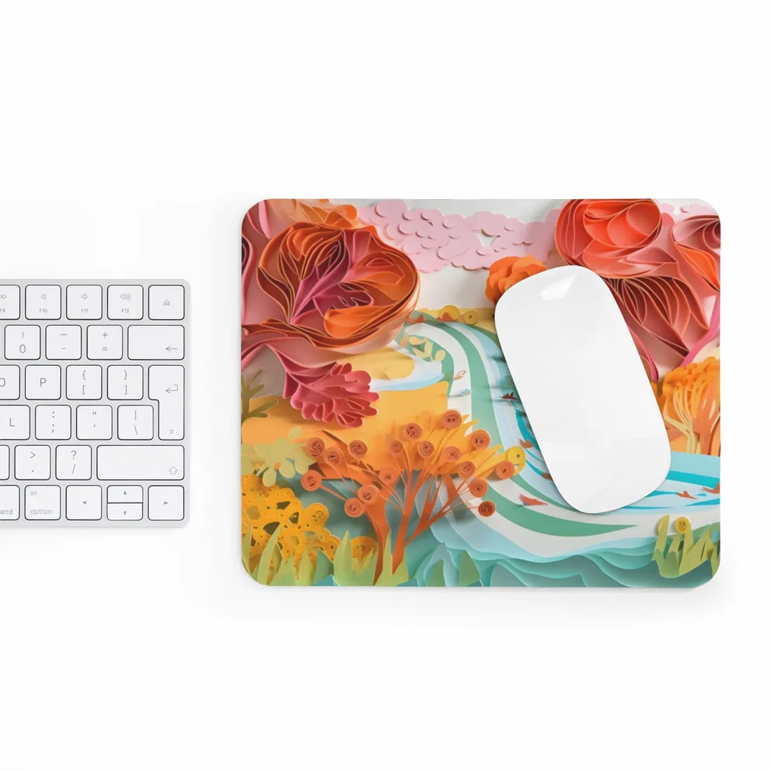 Magical Beach Landscape: Serene Paper Quilled - Mouse Pad