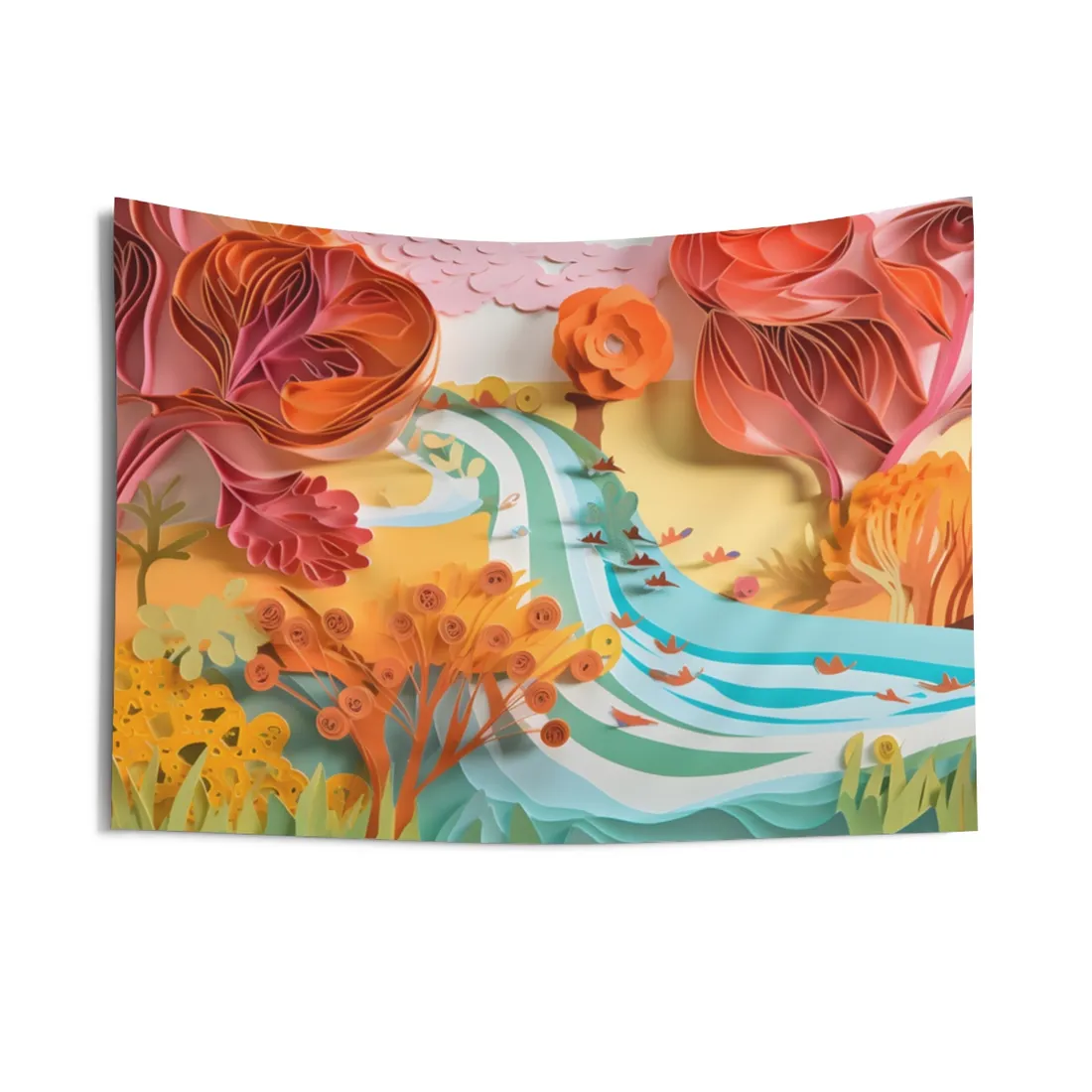 Magical Beach Landscape: Serene Paper Quilled - Wall Tapestry