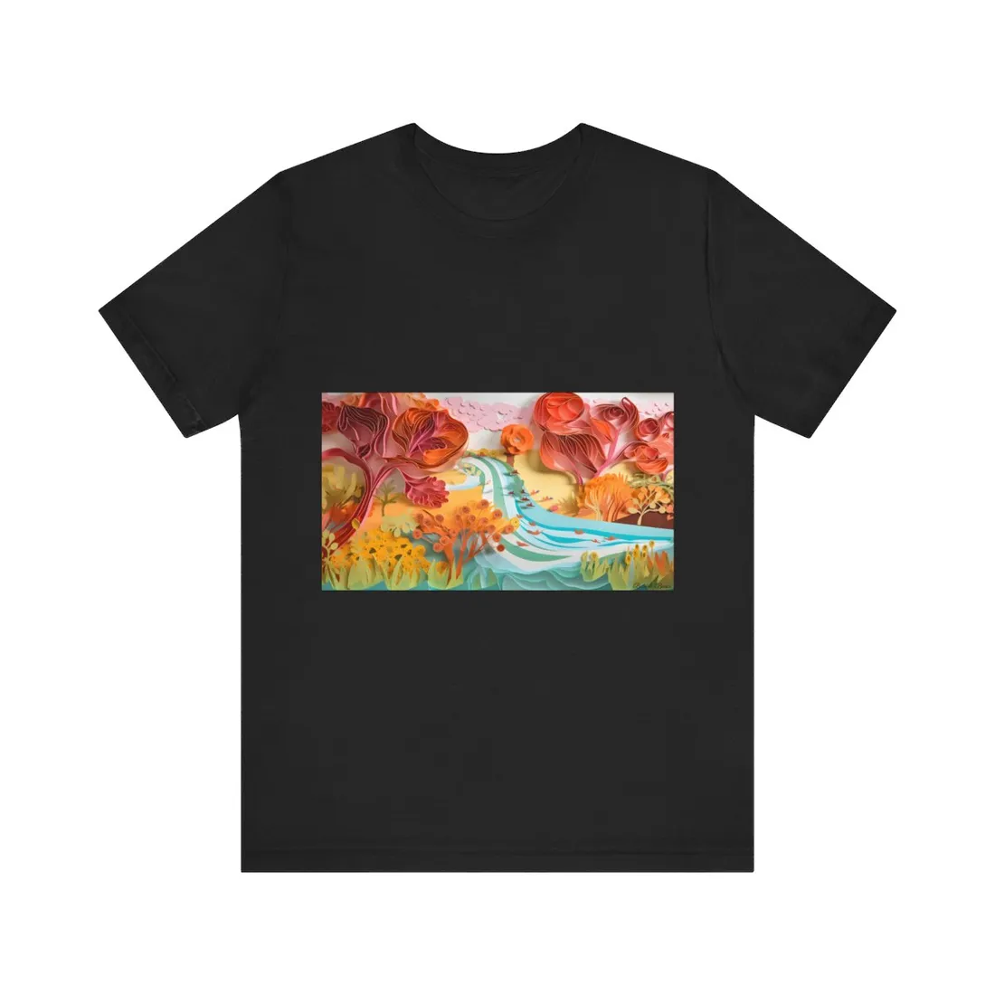Magical Beach Landscape: Serene Paper Quilled - T-Shirt