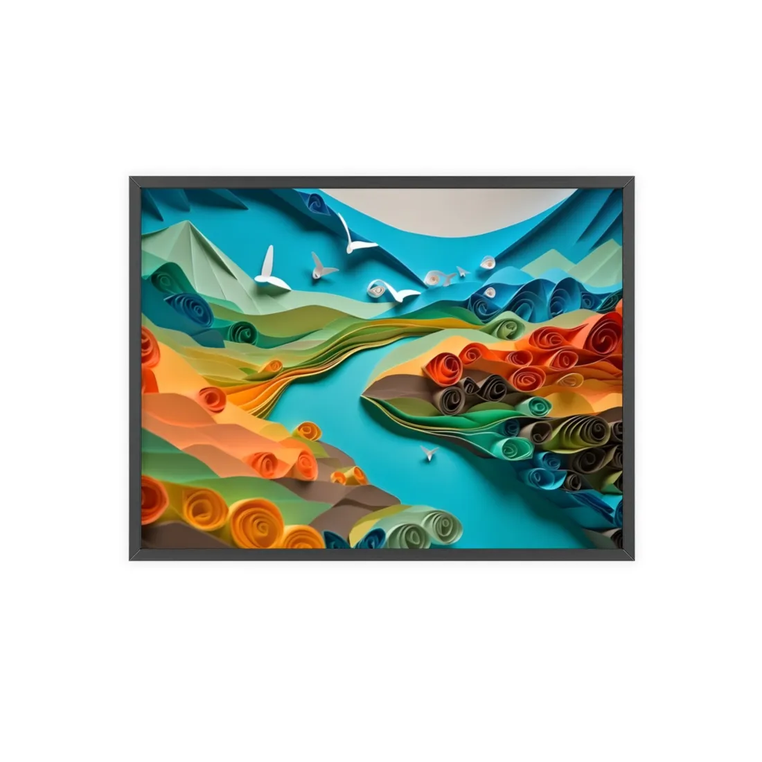Magical Beach Paradise: Peaceful Paper Quilling Art - Framed Poster