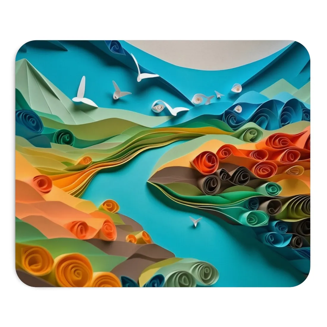 Magical Beach Paradise: Peaceful Paper Quilling Art - Mouse Pad