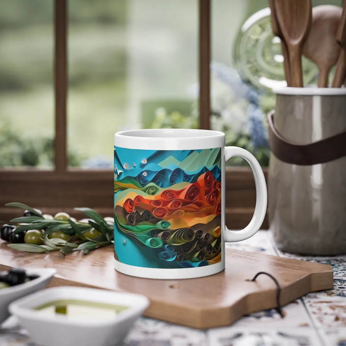 Magical Beach Paradise: Peaceful Paper Quilling Art - Mug