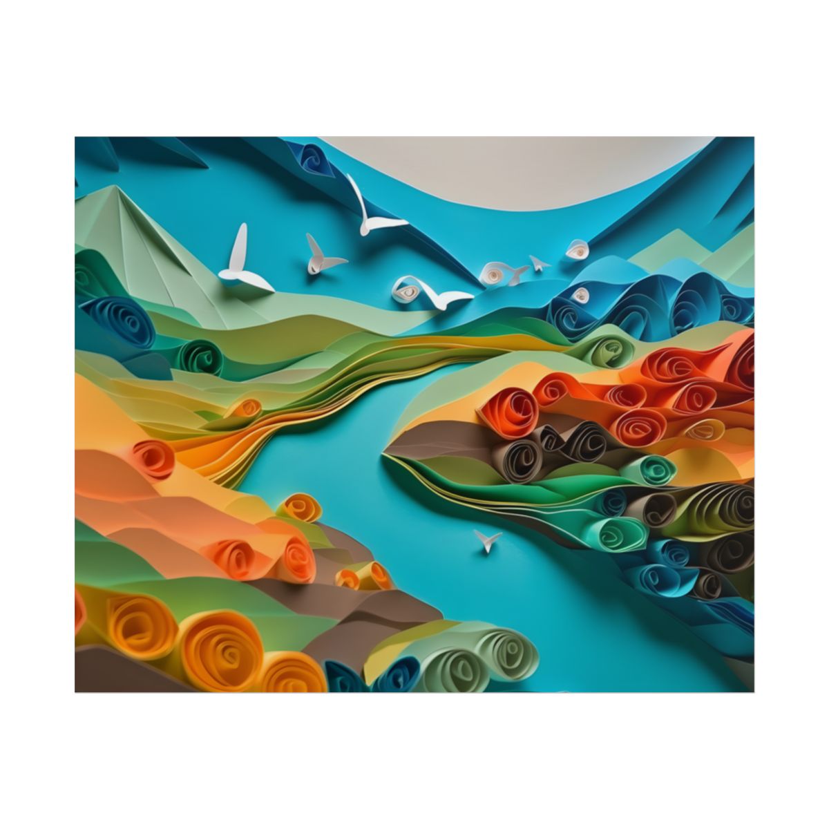 Magical Beach Paradise: Peaceful Paper Quilling Art - Poster