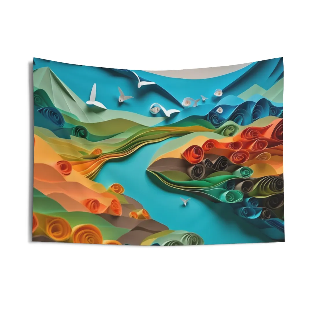 Magical Beach Paradise: Peaceful Paper Quilling Art - Wall Tapestry