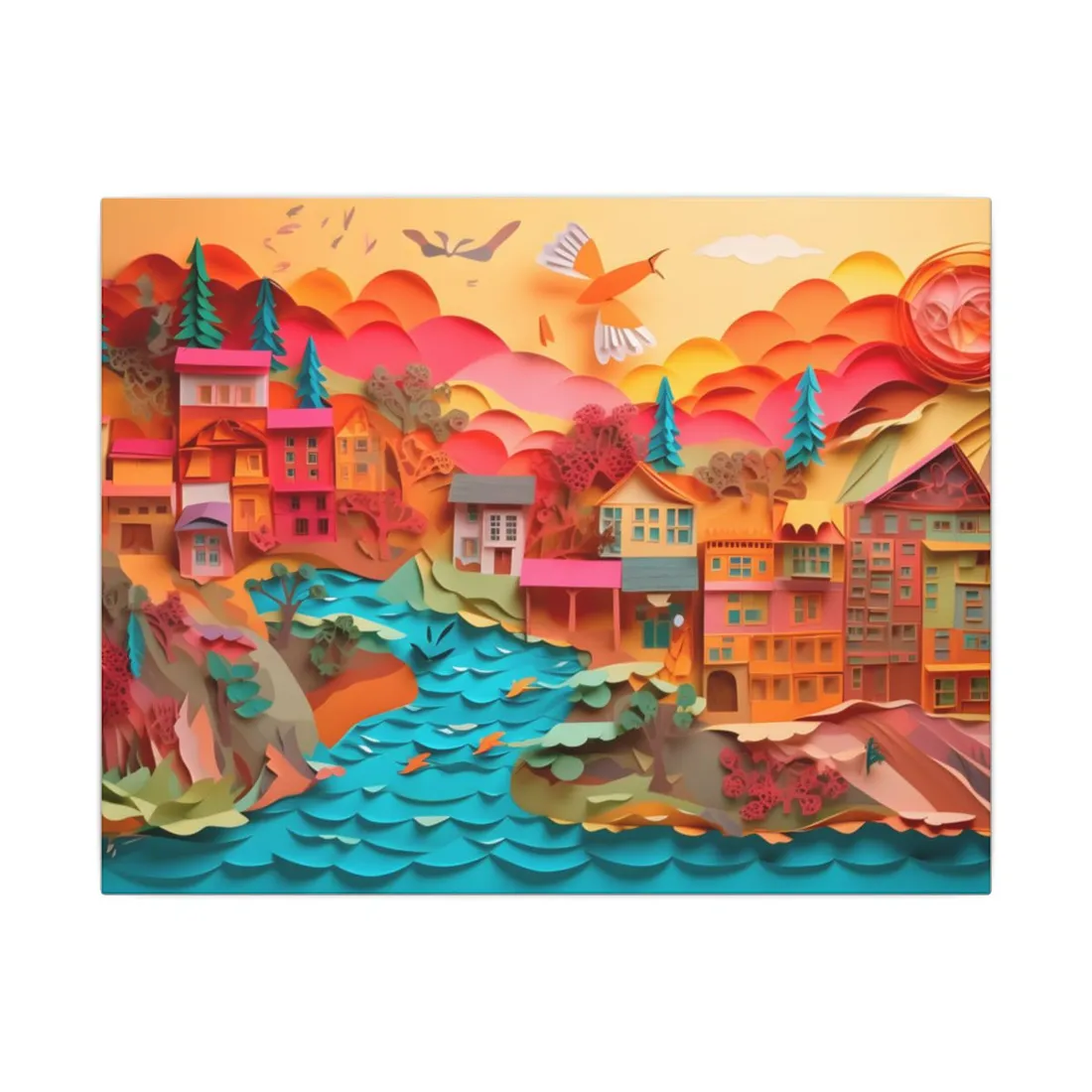 Magical Beach Quill: Vibrant Paper Art of Tropical Paradise - Canvas