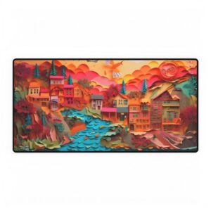 Colorful Paper Village by River Desk Mat