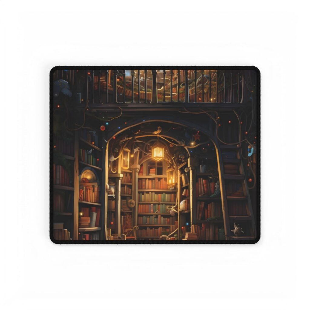 Magical Bookshop Art: A Serene & Enchanting Scene - Desk Mat