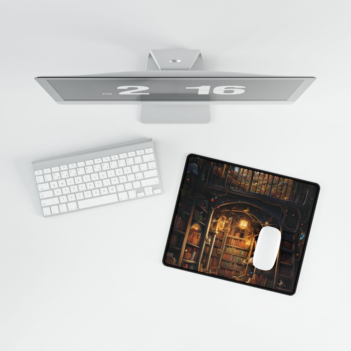 Magical Bookshop Art: A Serene & Enchanting Scene - Desk Mat