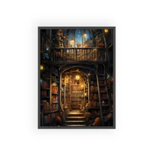 Lantern-Lit Library Nook Framed Poster