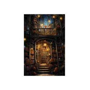 Lantern-Lit Library Nook Metal Poster