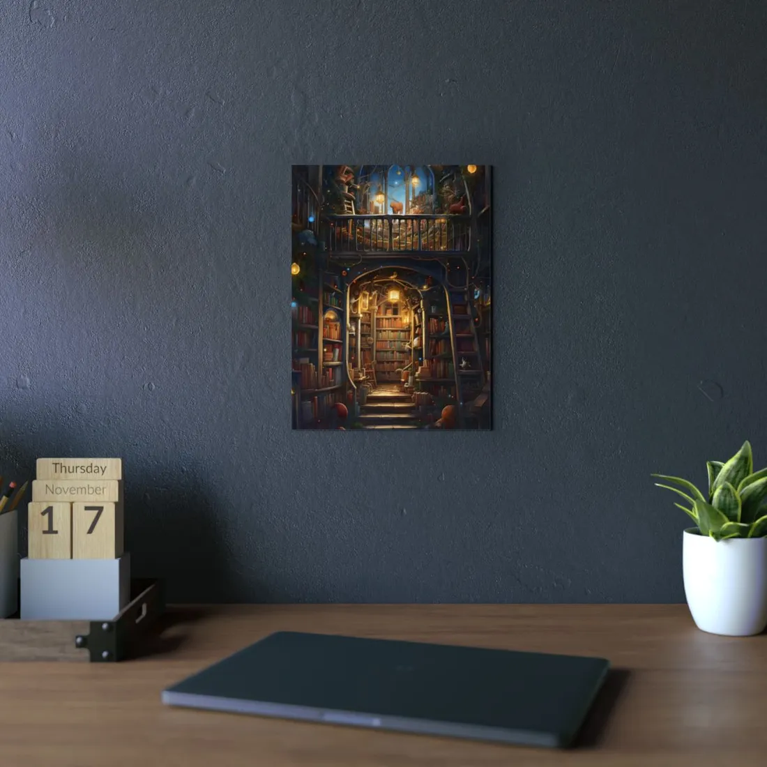 Magical Bookshop Art: A Serene & Enchanting Scene - Metal Poster
