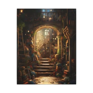 Fantasy Library with Staircase Canvas Print