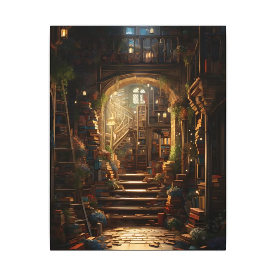 Magical Bookshop: Cozy Artwork of a Charming Bookshop - Canvas
