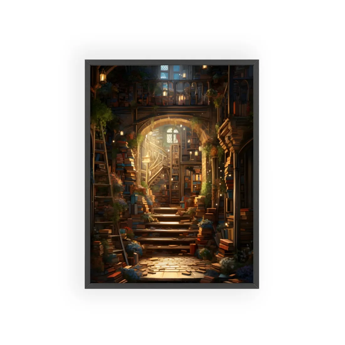 Magical Bookshop: Cozy Artwork of a Charming Bookshop - Framed Poster