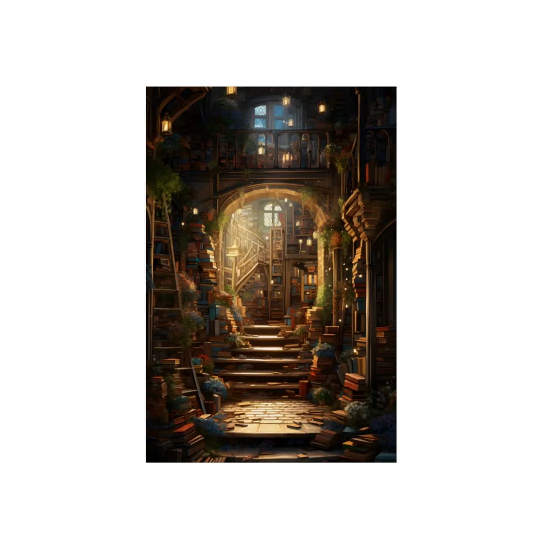 Magical Bookshop: Cozy Artwork of a Charming Bookshop - Metal Poster