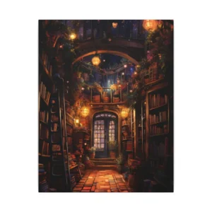 Library Interior with Bookshelves Canvas Print