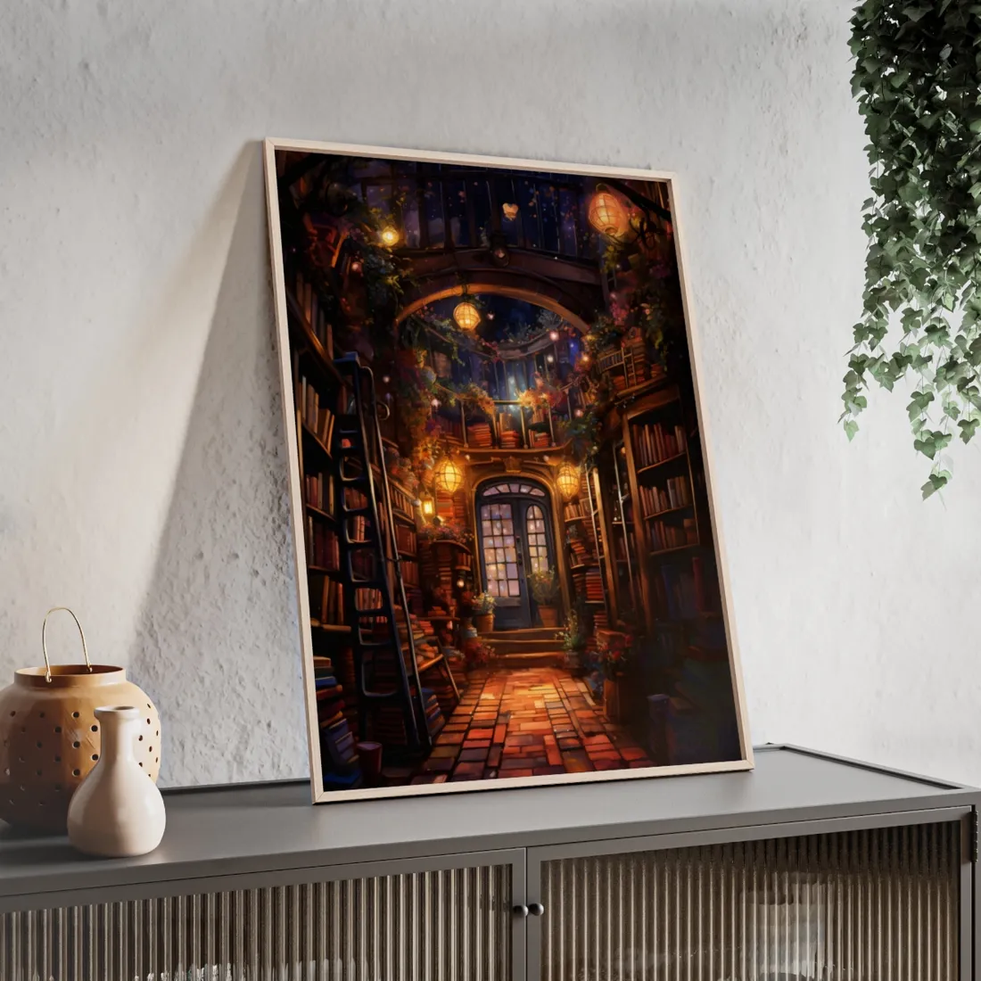 Magical Bookshop: Cozy Charming Bookstore Art - Framed Poster
