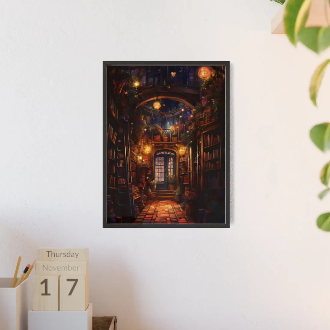 Magical Bookshop: Cozy Charming Bookstore Art - Framed Poster