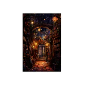 Library Interior with Bookshelves Metal Poster