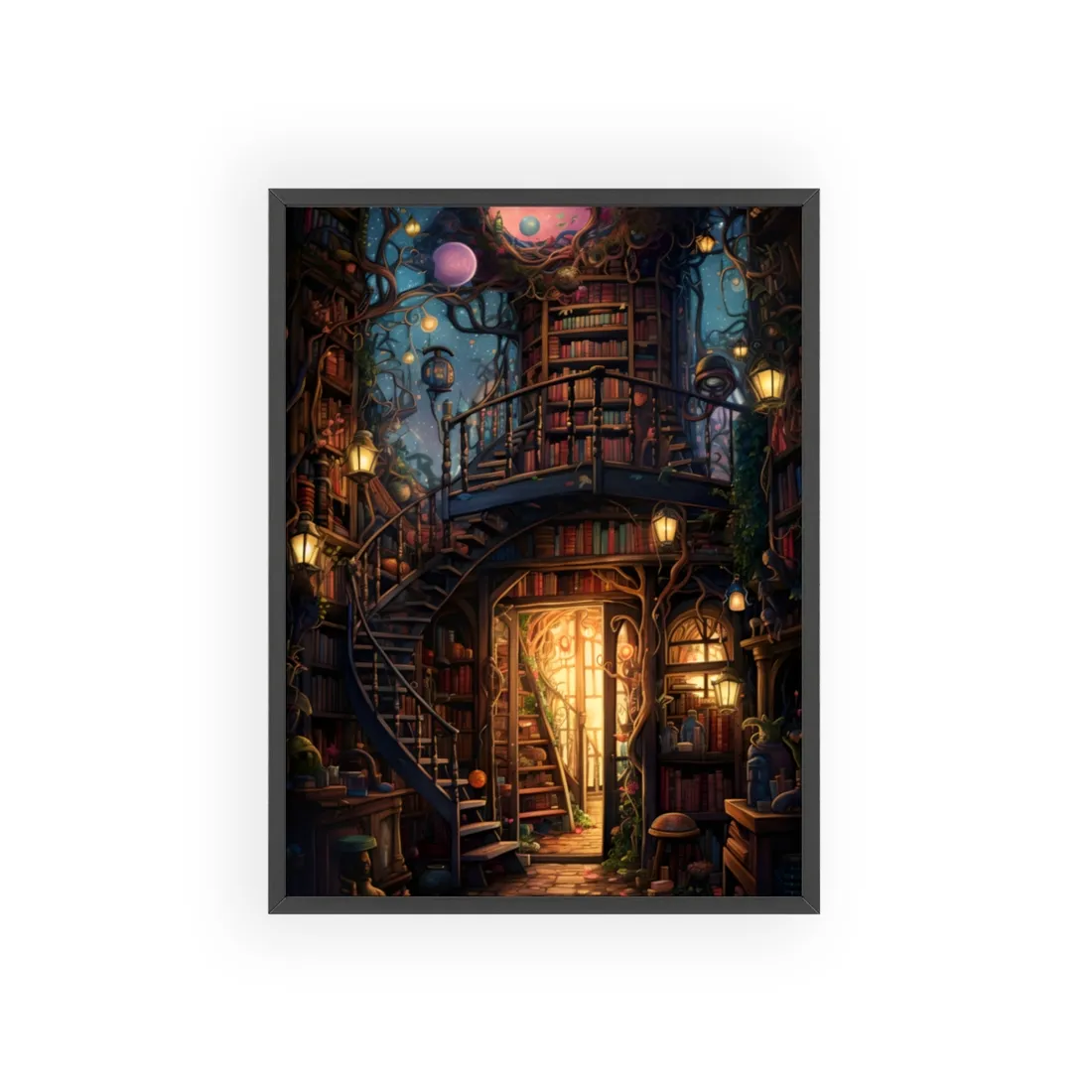 Magical Bookshop Hideaway: Enchanted Forest Store - Framed Poster