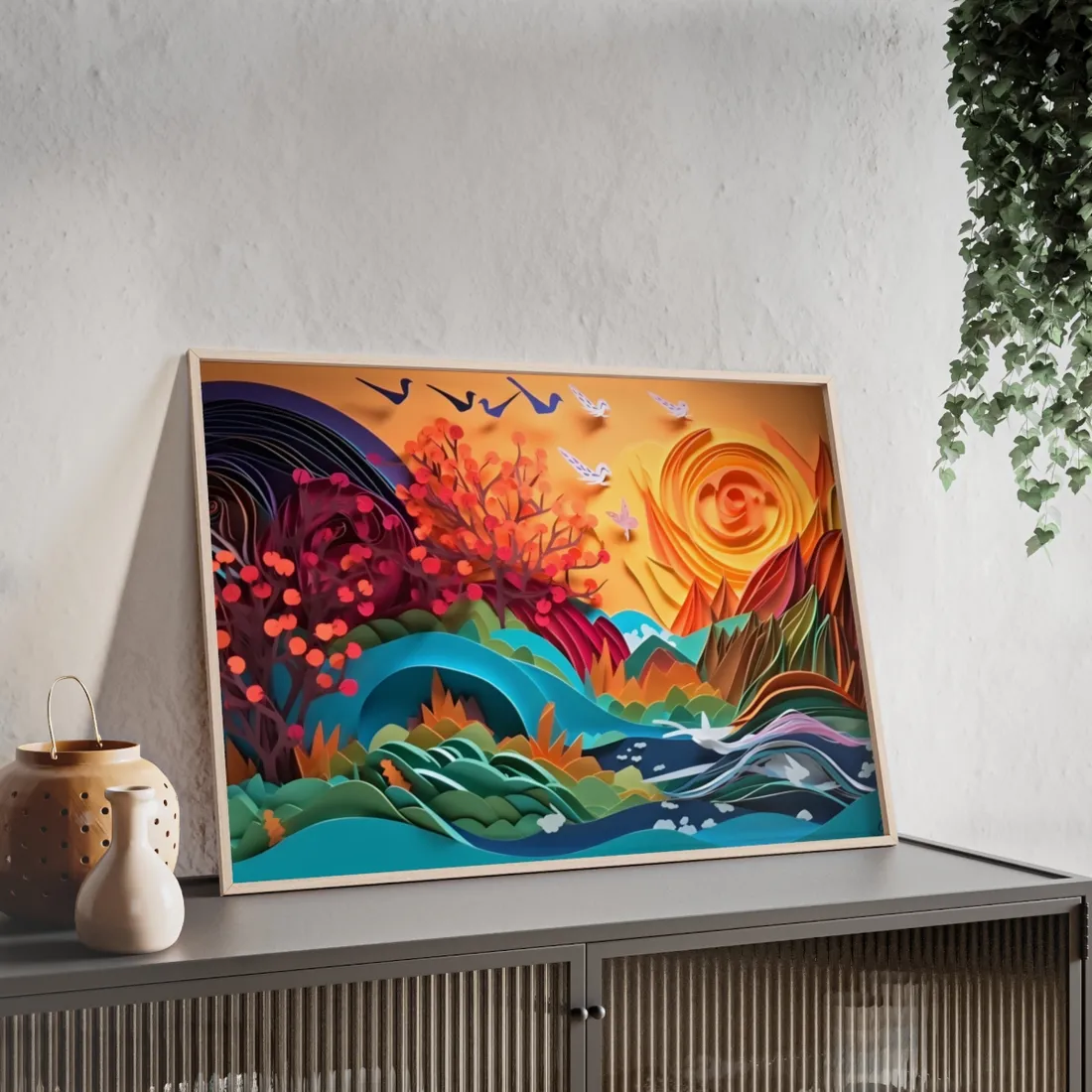 Magical Brown Flower: Quilled Paper Art - Framed Poster