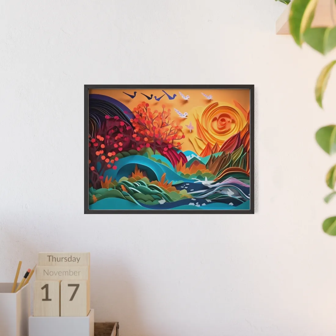 Magical Brown Flower: Quilled Paper Art - Framed Poster