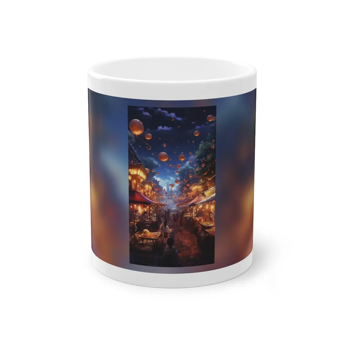 Magical Nighttime Street Food Market: Vibrant Evening Scene - Mug