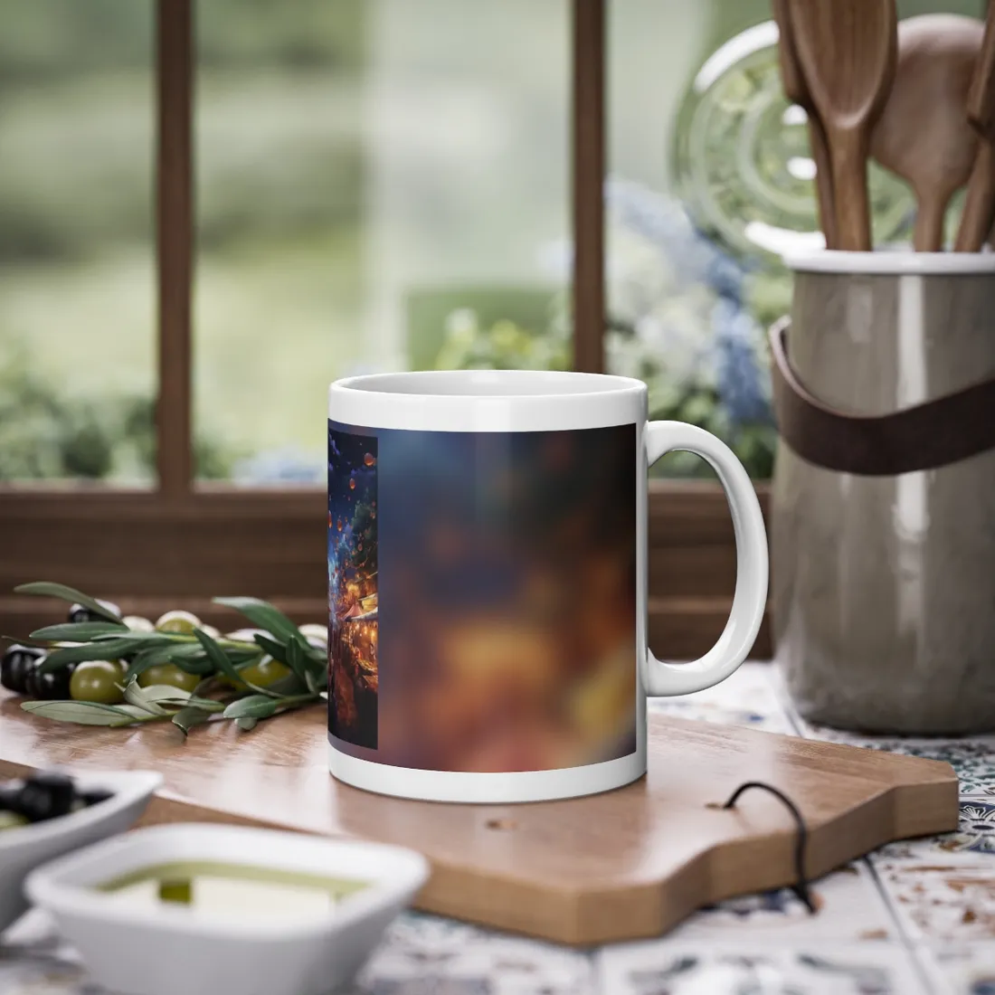 Magical Nighttime Street Food Market: Vibrant Evening Scene - Mug