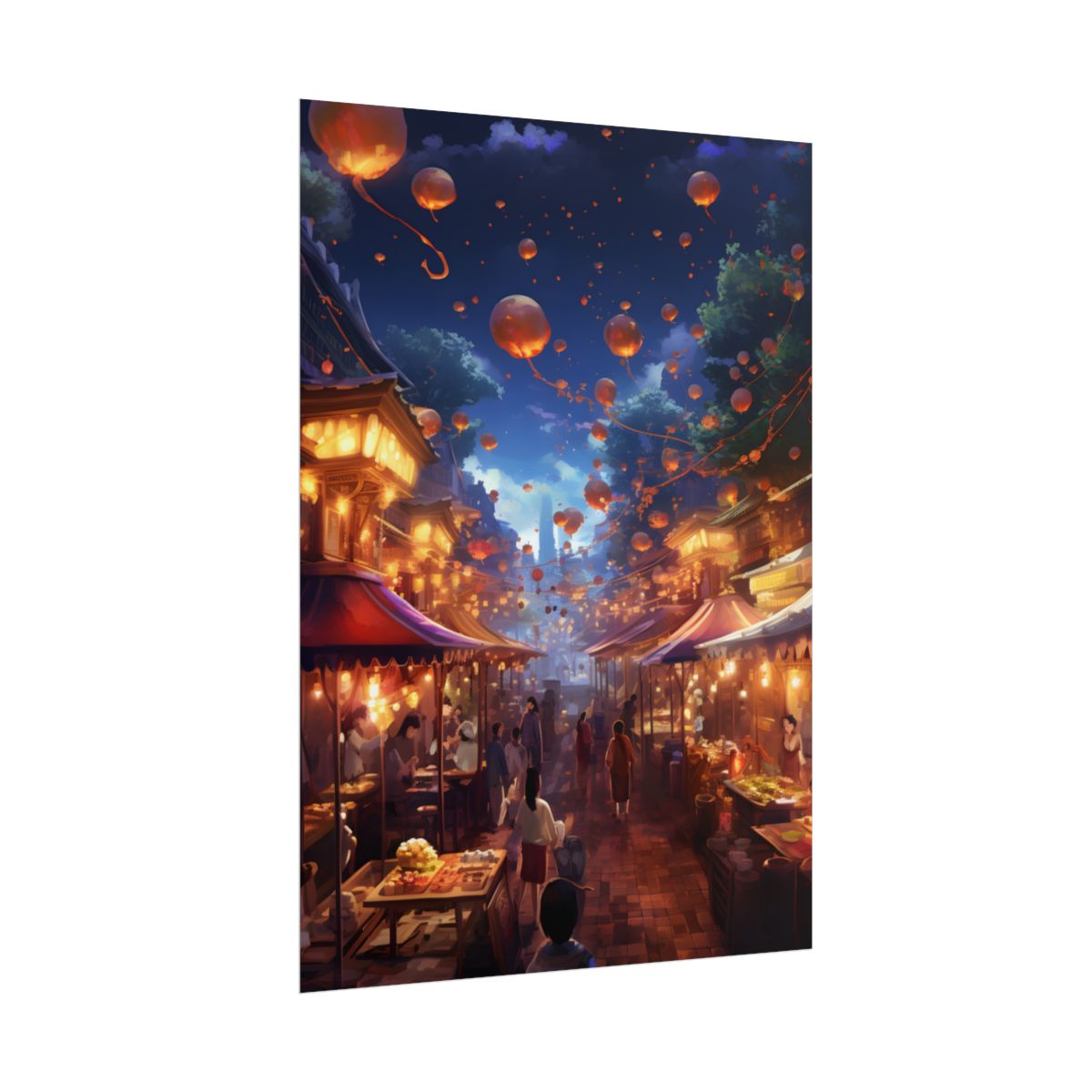 Magical Nighttime Street Food Market: Vibrant Evening Scene - Poster