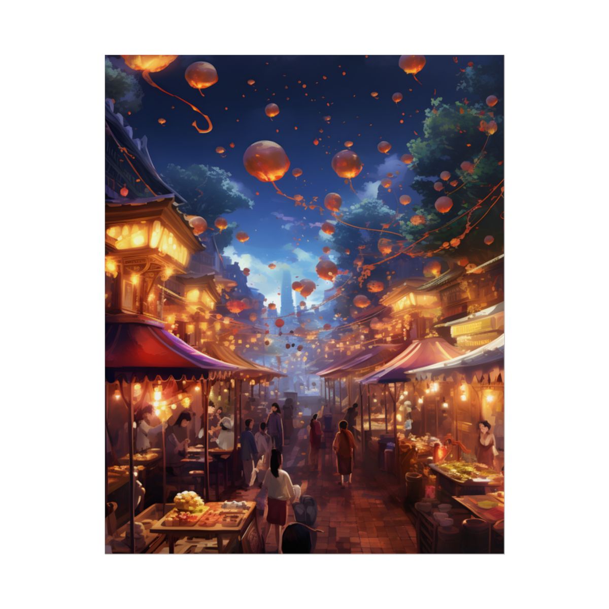 Magical Nighttime Street Food Market: Vibrant Evening Scene - Poster