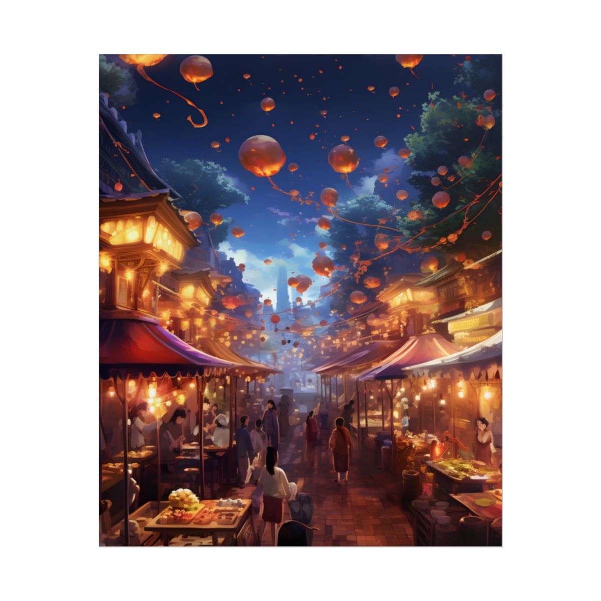 Magical Nighttime Street Food Market: Vibrant Evening Scene - Poster