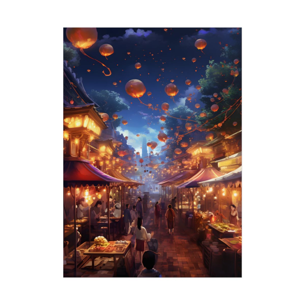 Magical Nighttime Street Food Market: Vibrant Evening Scene - Poster
