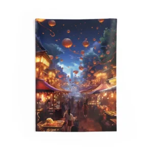 Floating Lanterns over Market Street Wall Tapestry