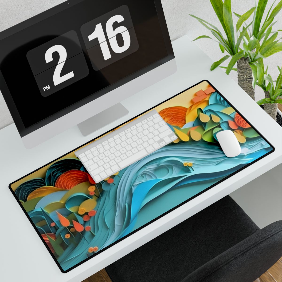 Magical Peaceful Beach: Paper Quilled Serenity - Desk Mat